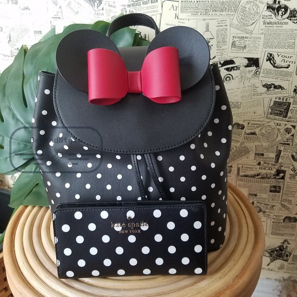 Kate Spade NWT Minnie Mouse Medium Refined Leather Backpack Bifold Wallet